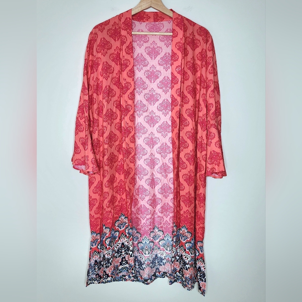 Westport Women's Vibrant Coral Kimono Large Bohemian Festival Casual Colorful